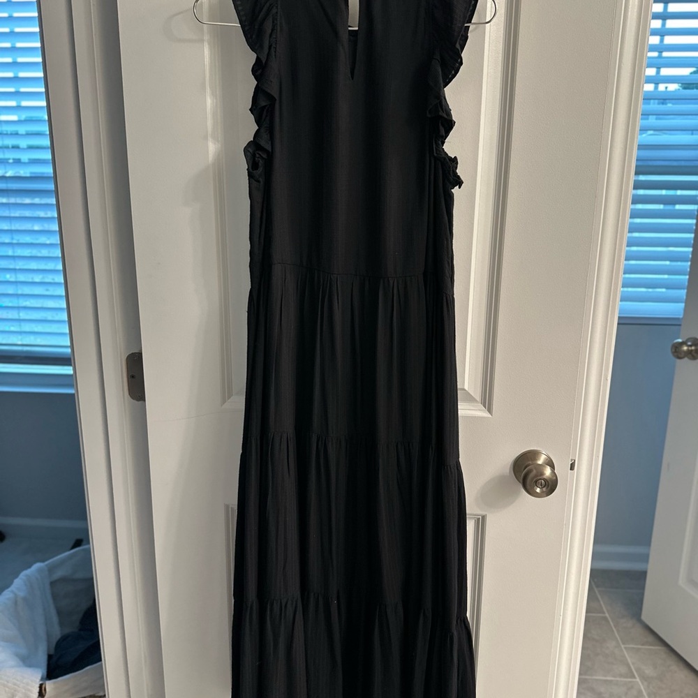 LOFT Elegant Black Maxi Dress with Ruffles